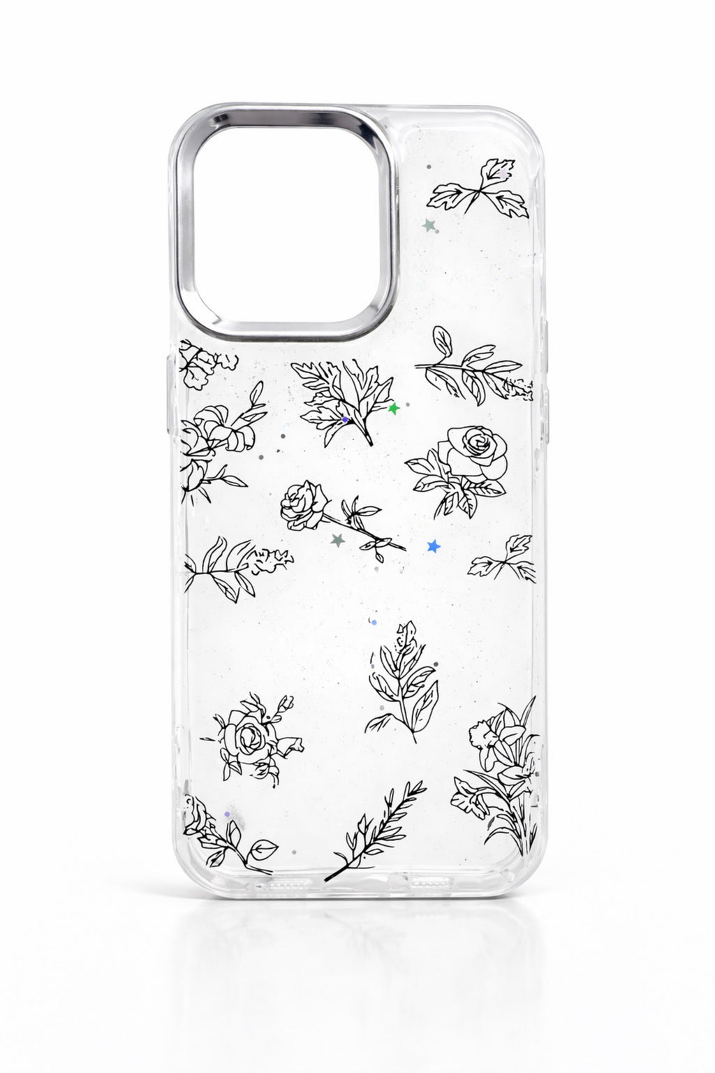 Floral Clear Phone Case with Subtle Sparkle Glitter | Cover for iPhone