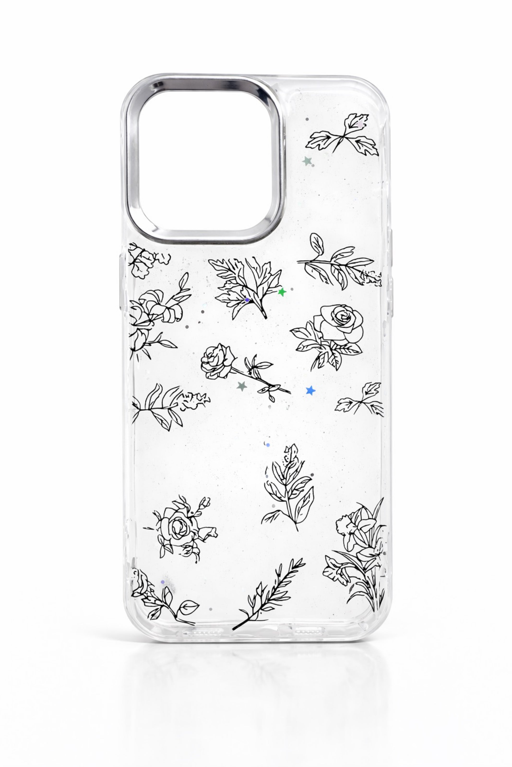 Floral Clear Phone Case with Subtle Sparkle Glitter | Cover for iPhone