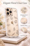 Floral Clear Phone Case with Subtle Sparkle Glitter | Cover for iPhone