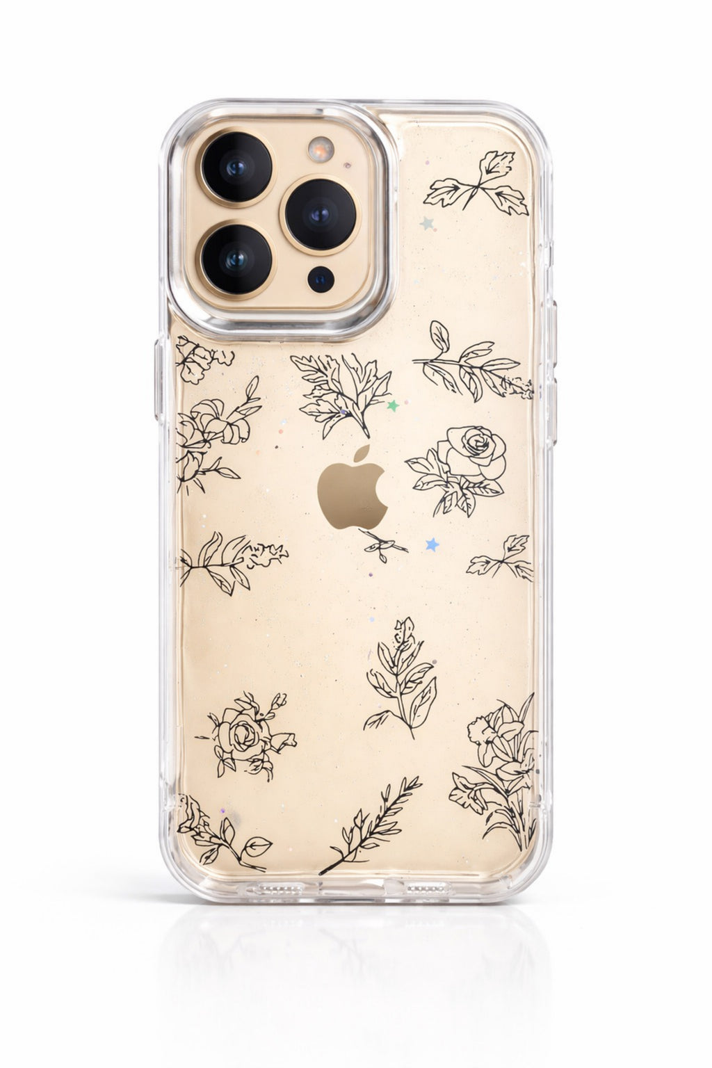 Floral Clear Phone Case with Subtle Sparkle Glitter | Cover for iPhone