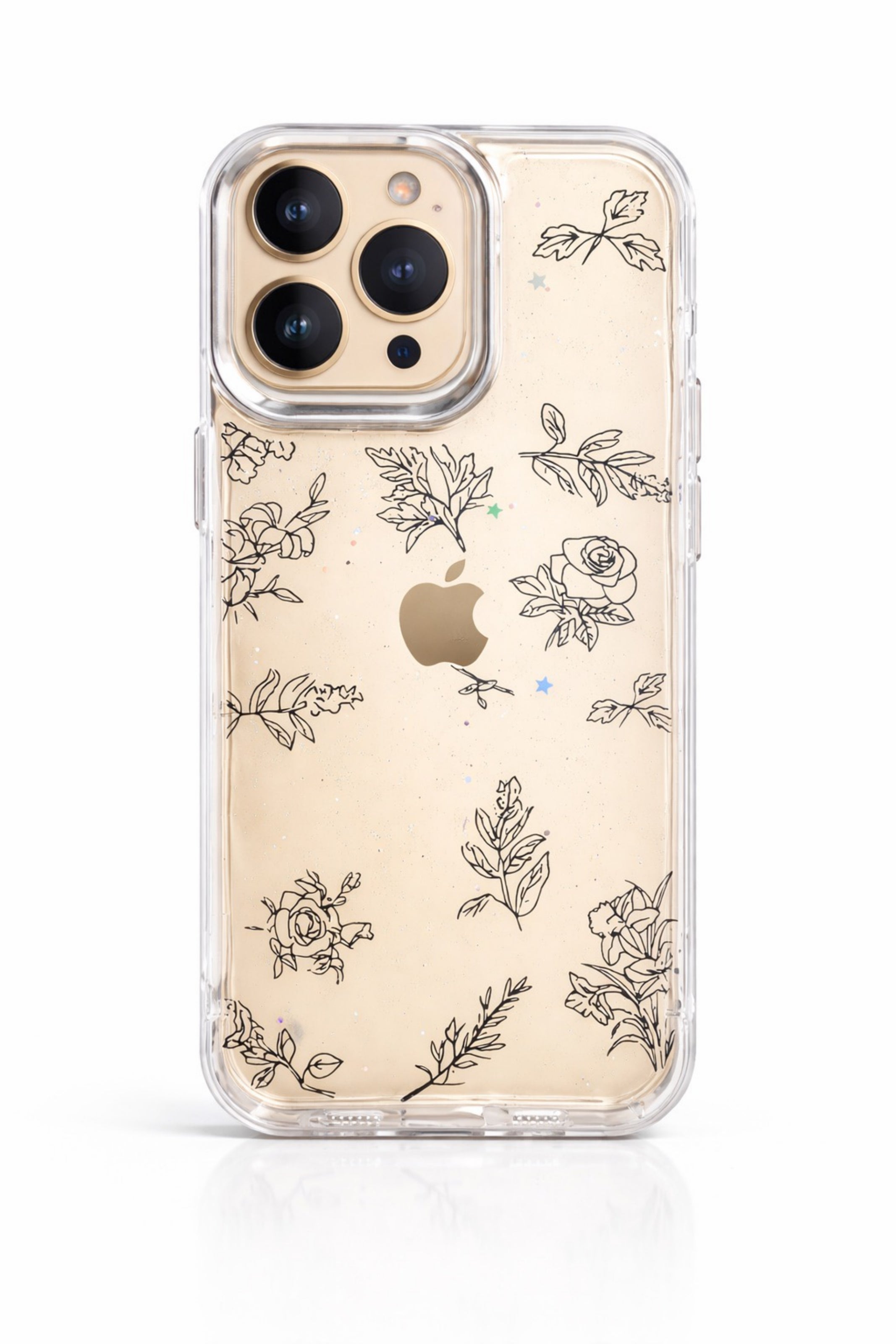 Floral Clear Phone Case with Subtle Sparkle Glitter | Cover for iPhone