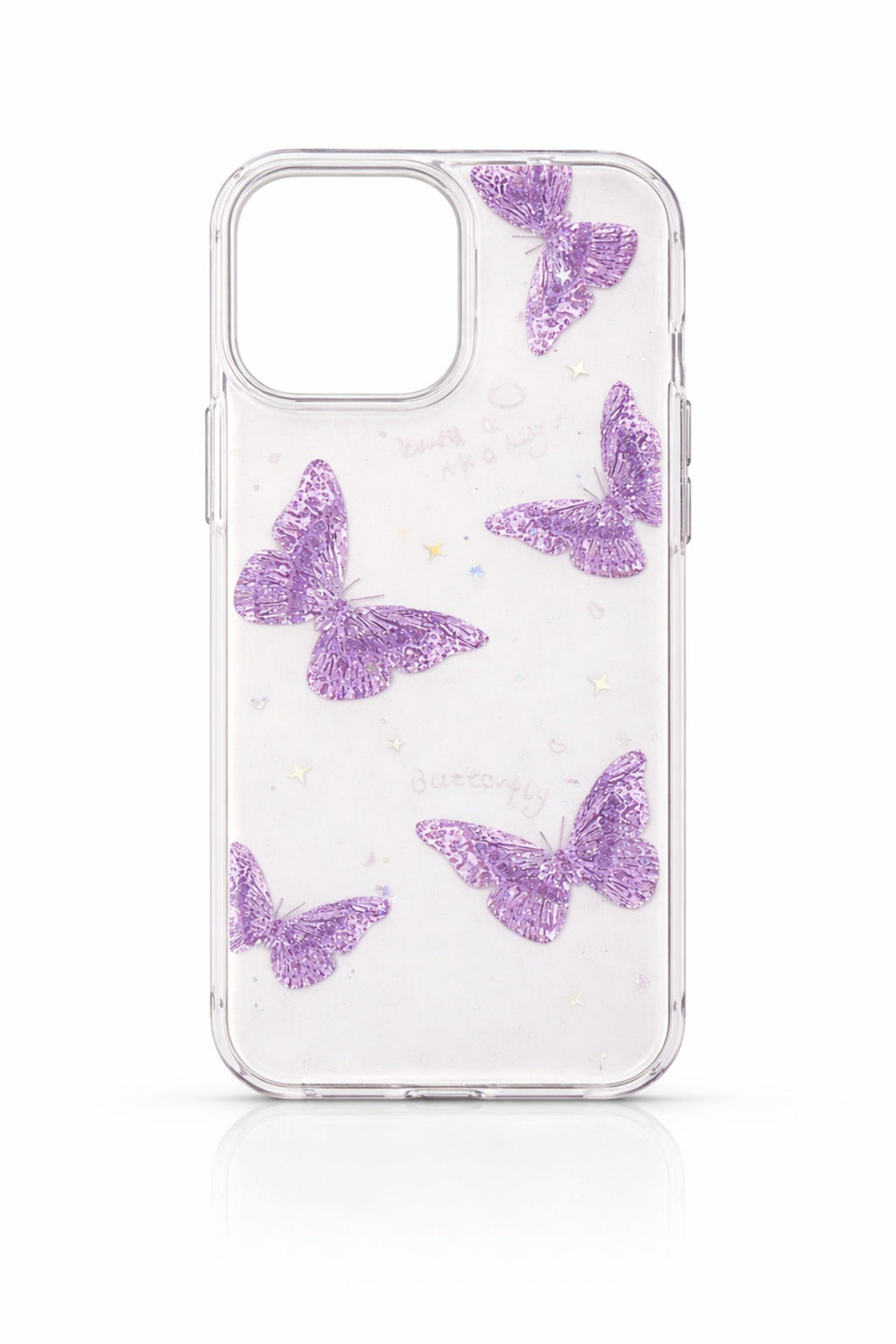Purple Glitter Butterfly Clear Phone Case | Cover for iPhone