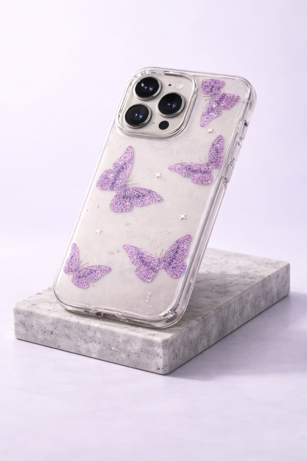 Purple Glitter Butterfly Clear Phone Case | Cover for iPhone
