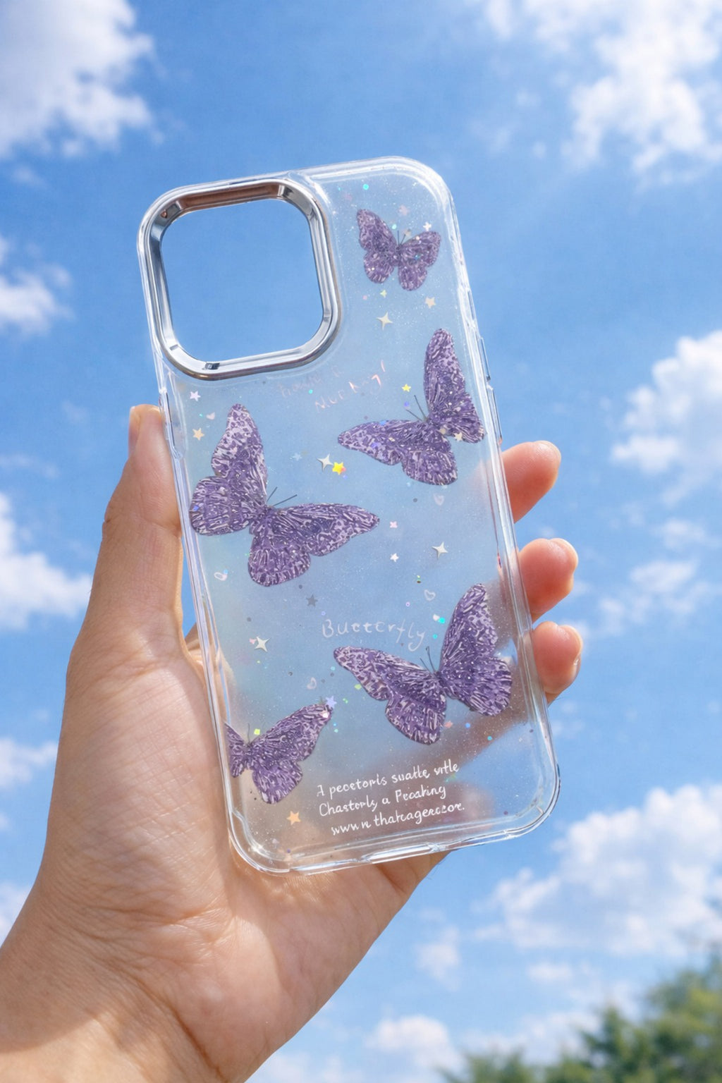 Purple Glitter Butterfly Clear Phone Case | Cover for iPhone