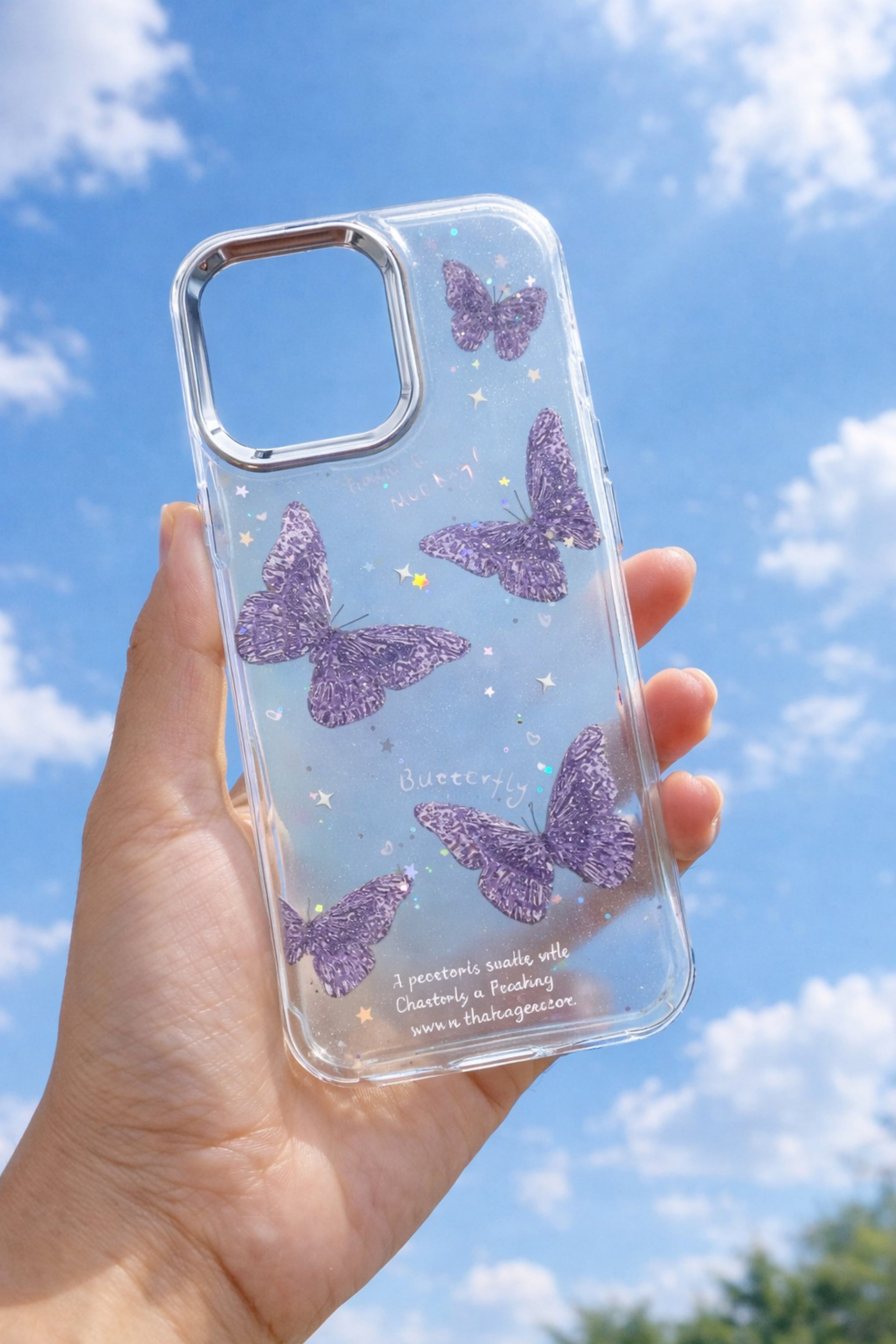 Purple Glitter Butterfly Clear Phone Case | Cover for iPhone