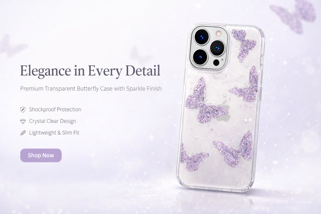Purple Glitter Butterfly Clear Phone Case | Cover for iPhone