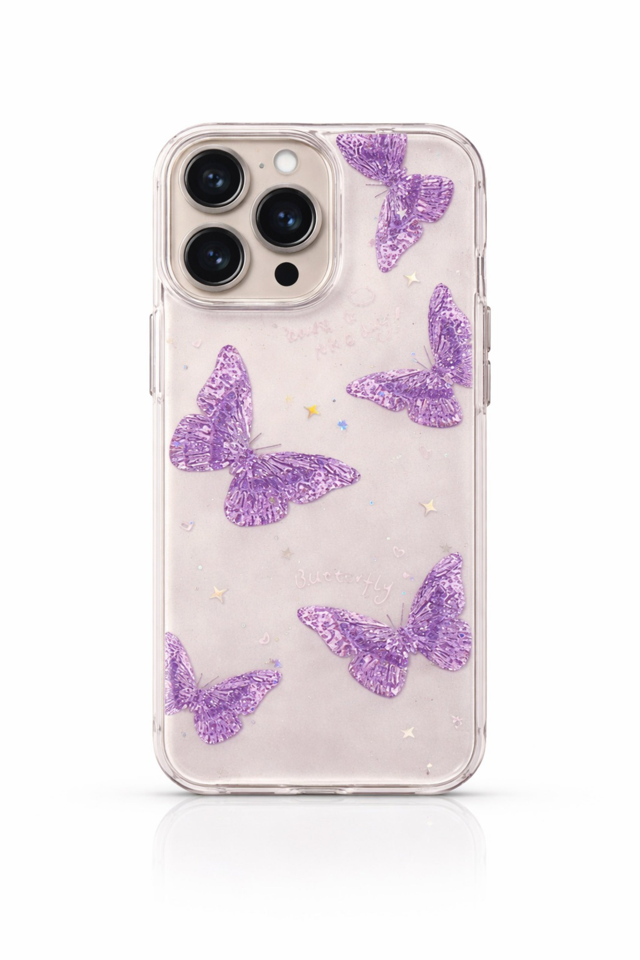 Purple Glitter Butterfly Clear Phone Case | Cover for iPhone