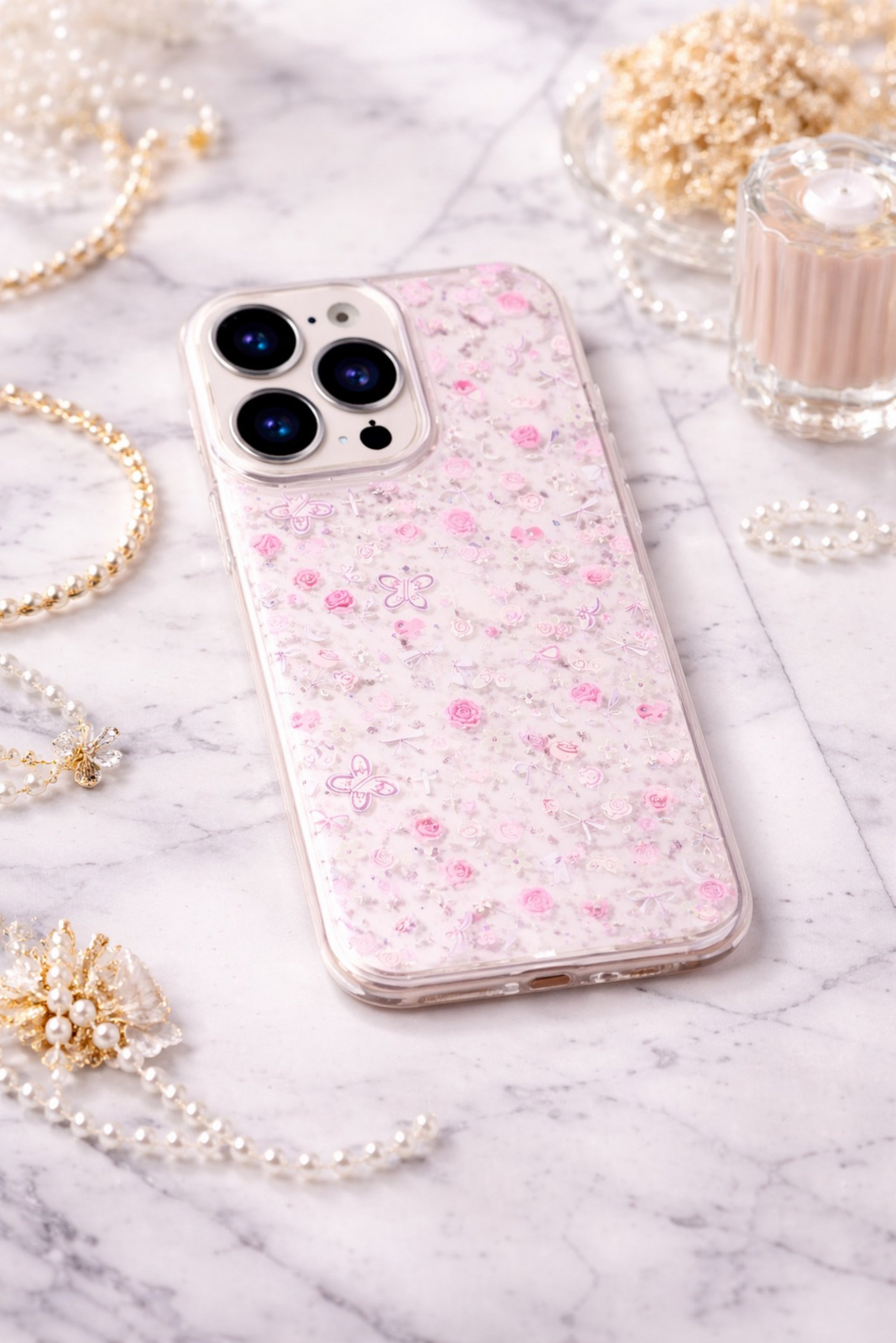 Sparkly Ribbon Bow, Rose & Butterfly Transparent | Cover for iPhone