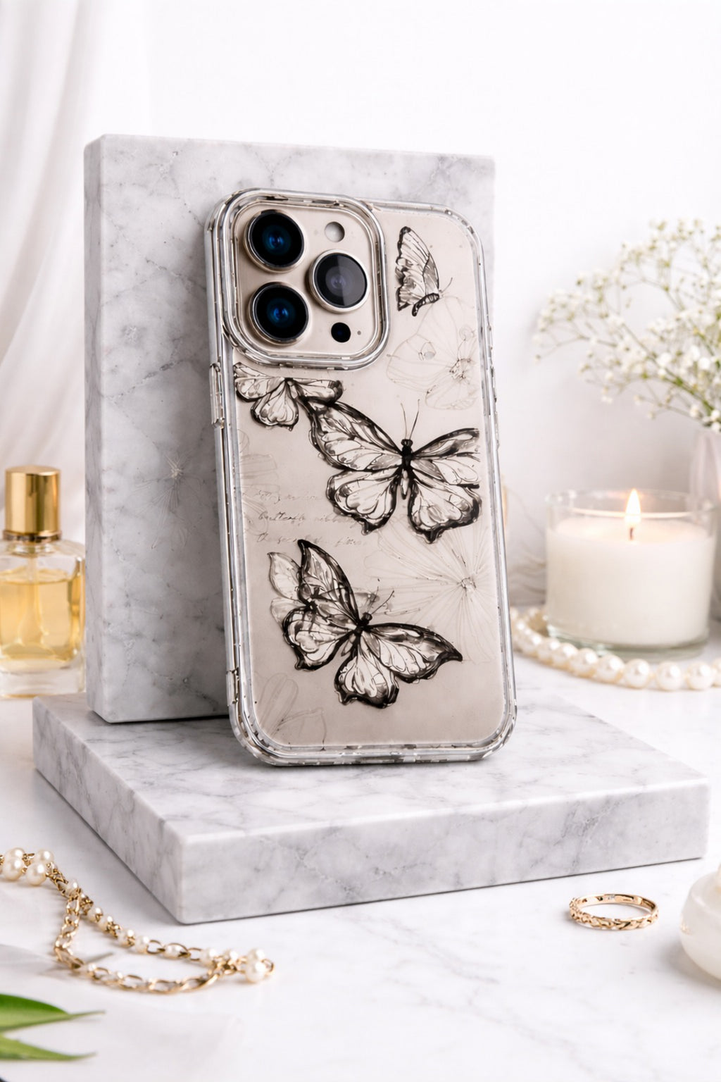 Aesthetic Charcoal Hand-Drawn Transparent Botanical | Cover for iPhone