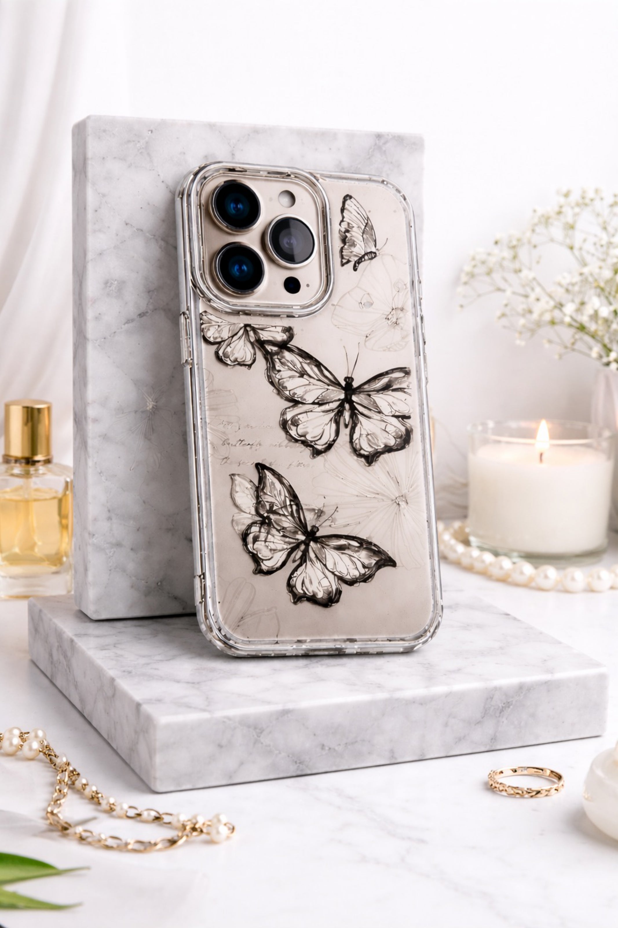 Aesthetic Charcoal Hand-Drawn Transparent Botanical | Cover for iPhone
