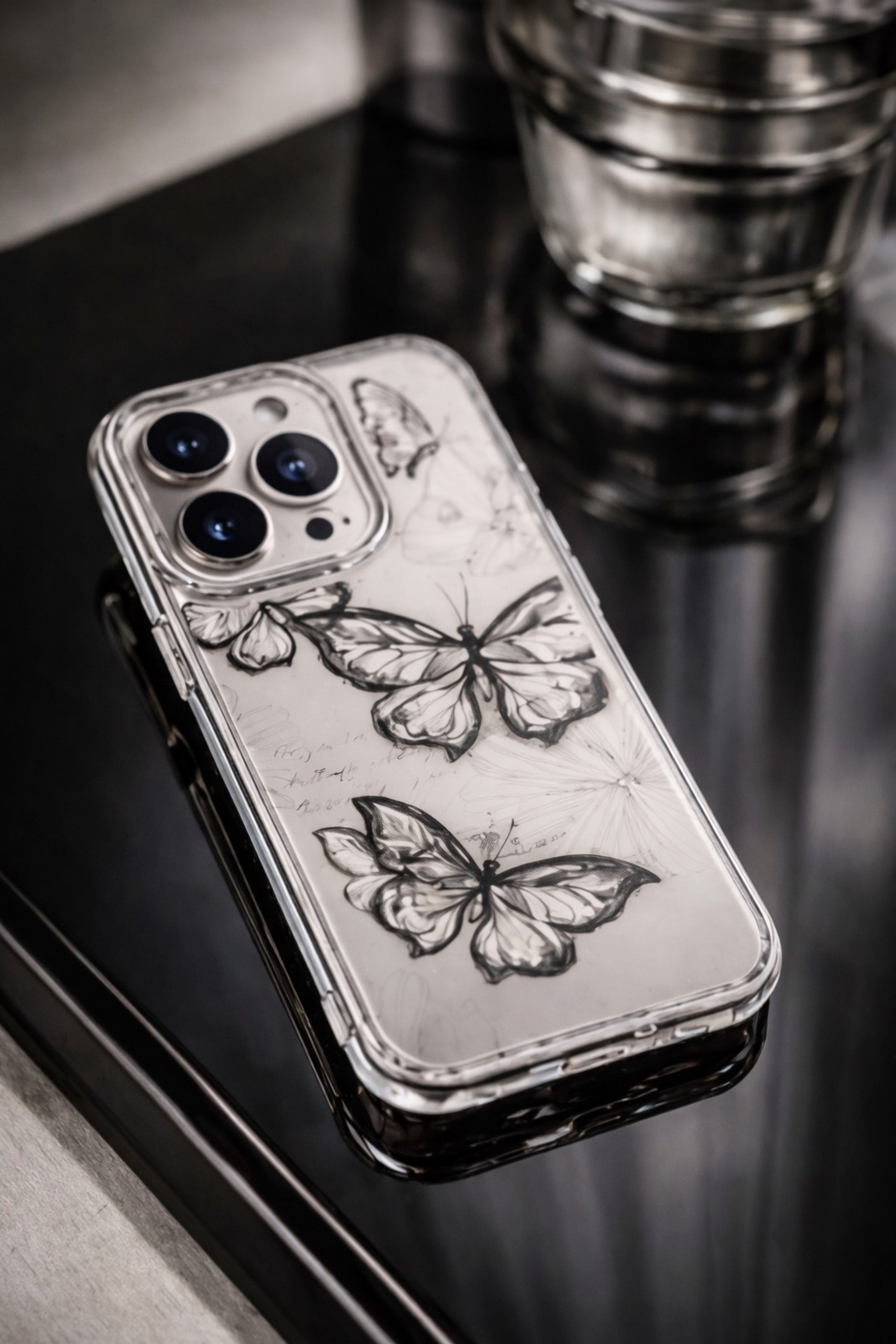 Aesthetic Charcoal Hand-Drawn Transparent Botanical | Cover for iPhone